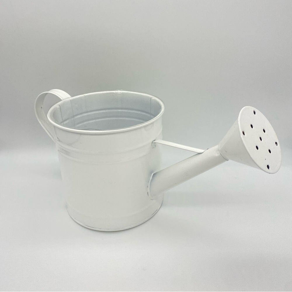 White Metal Watering Can Includes Plastic Liner for Bouquets or Potted Plants